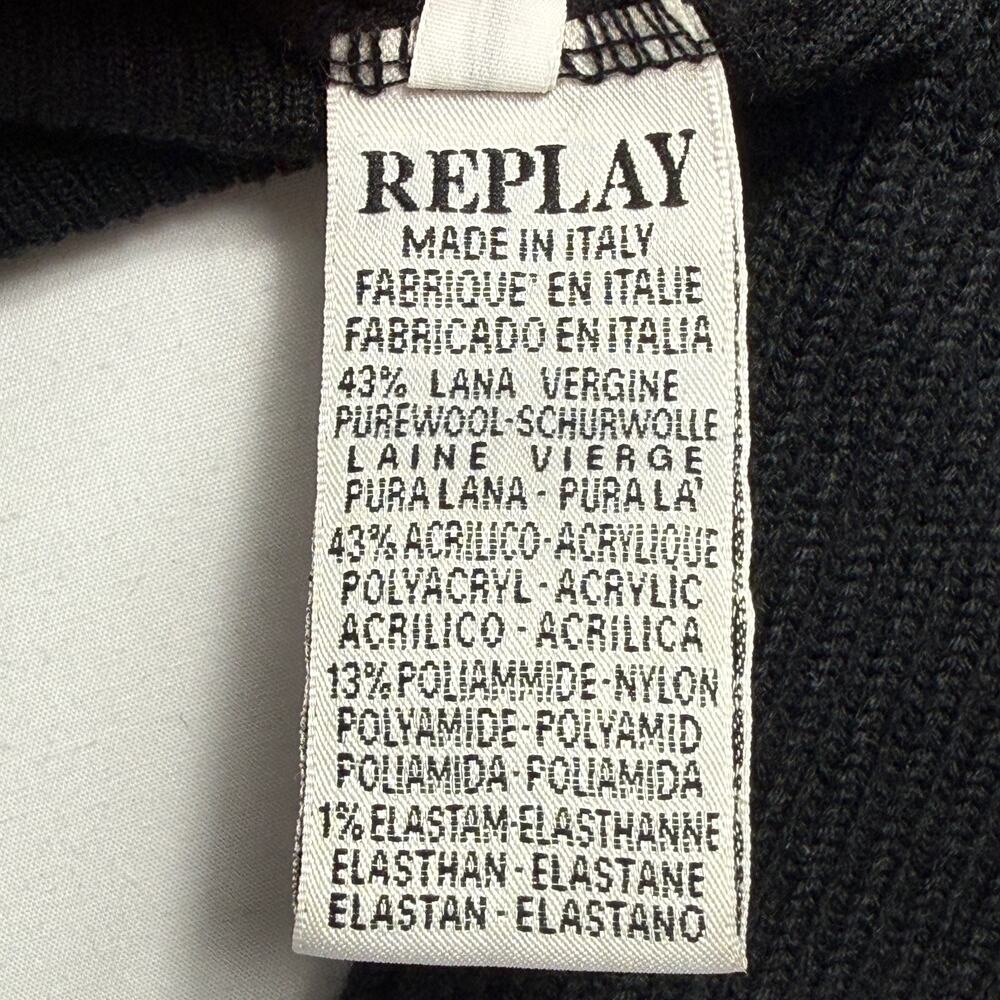 Replay Y2K Wool knitte Black Zip-Through Cardigan M Italy Made - Picture 6 of 10